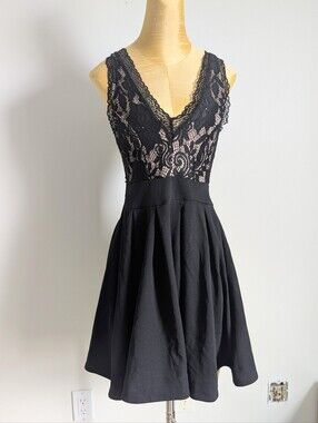 Street Wear Society Y2K Black Lace V-Neck Fit & Flare Club Wear Dress Size S